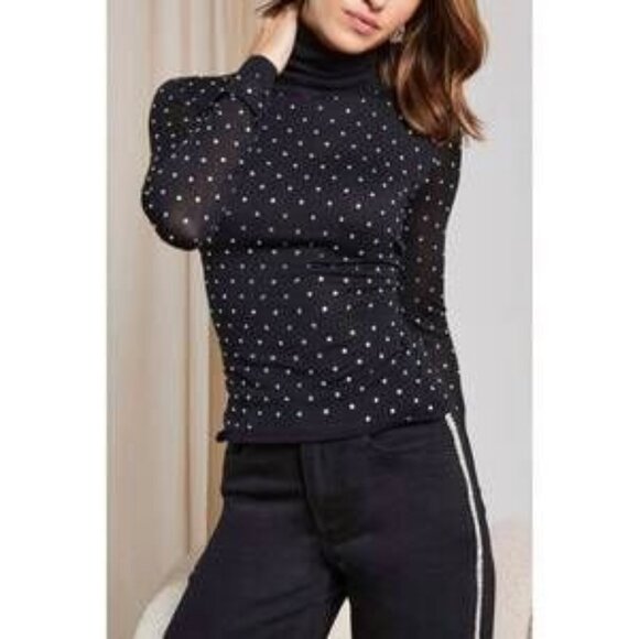 NWT Generation Love Black (Item- 61) Tempest Crystal Gauge Turtleneck Sweater M